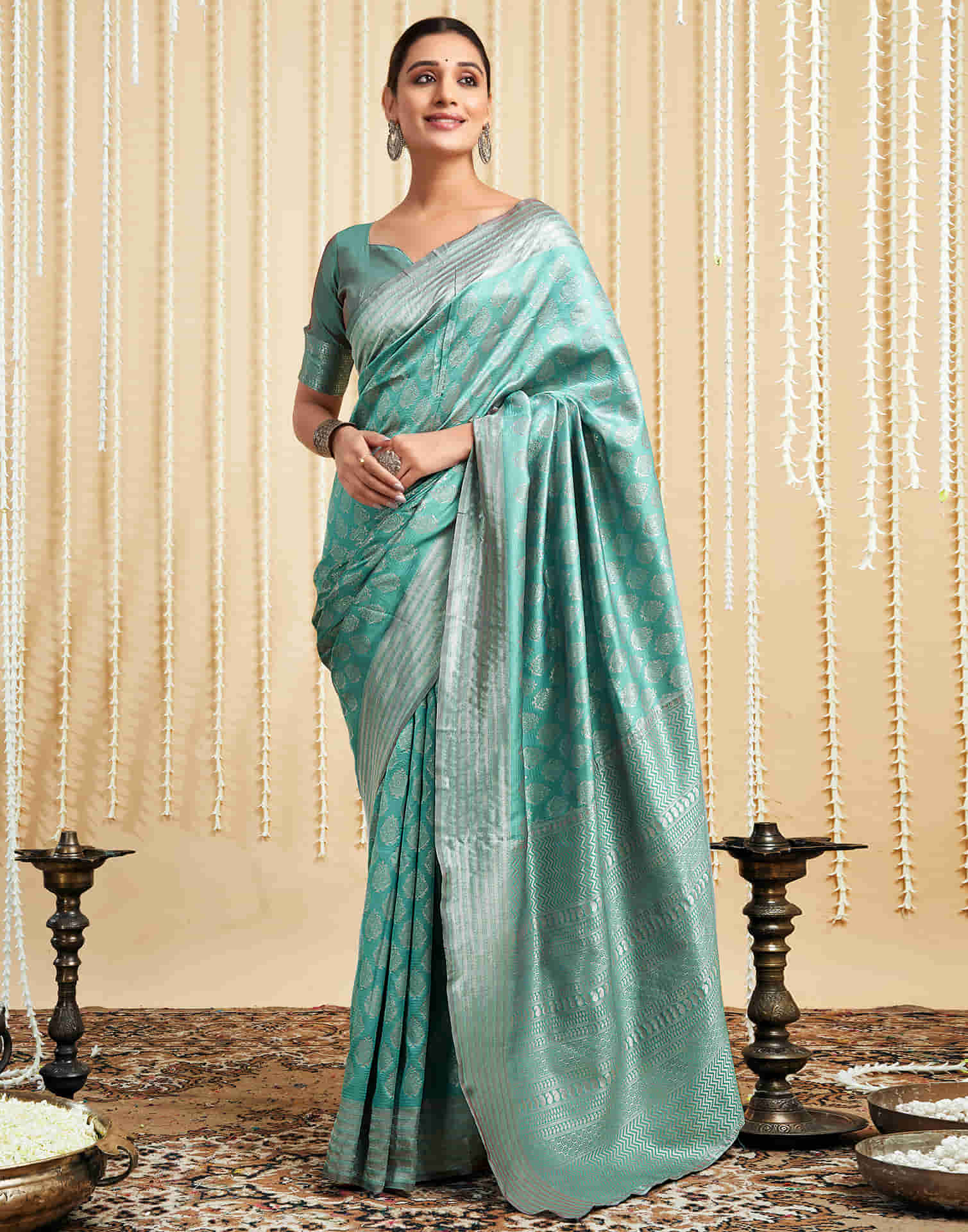 Mint Green Silk Woven Banarasi Saree