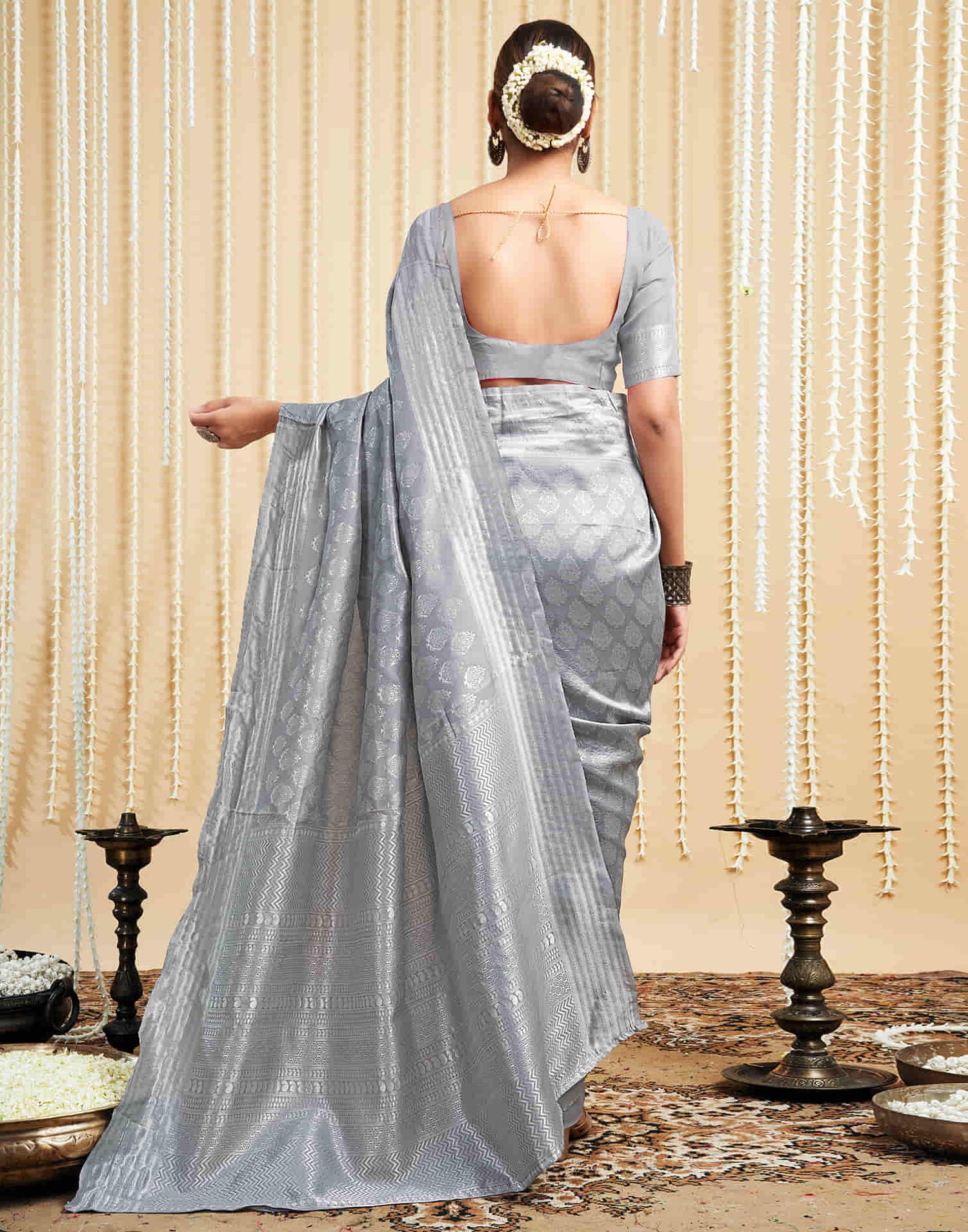 Grey Silk Woven Banarasi Saree