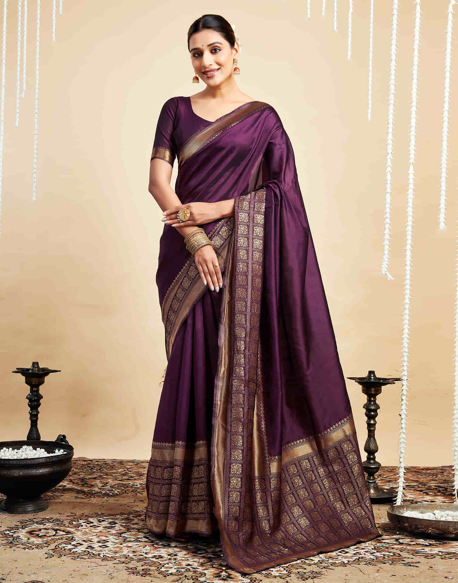 Wine Silk Woven Kanjivaram Saree