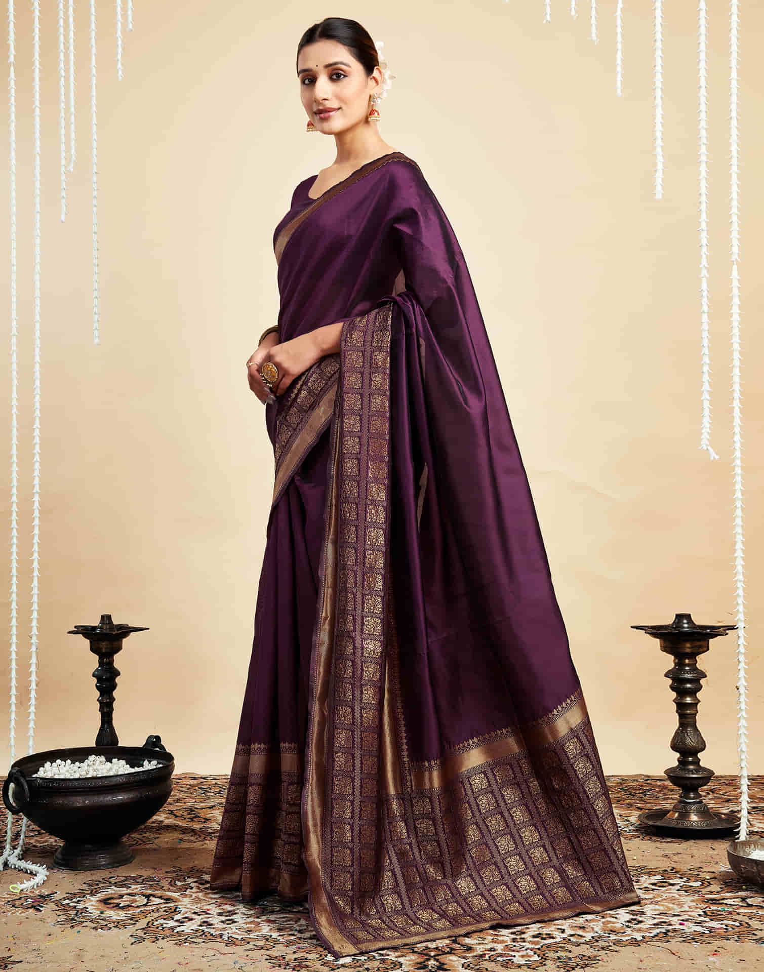 Wine Silk Woven Kanjivaram Saree