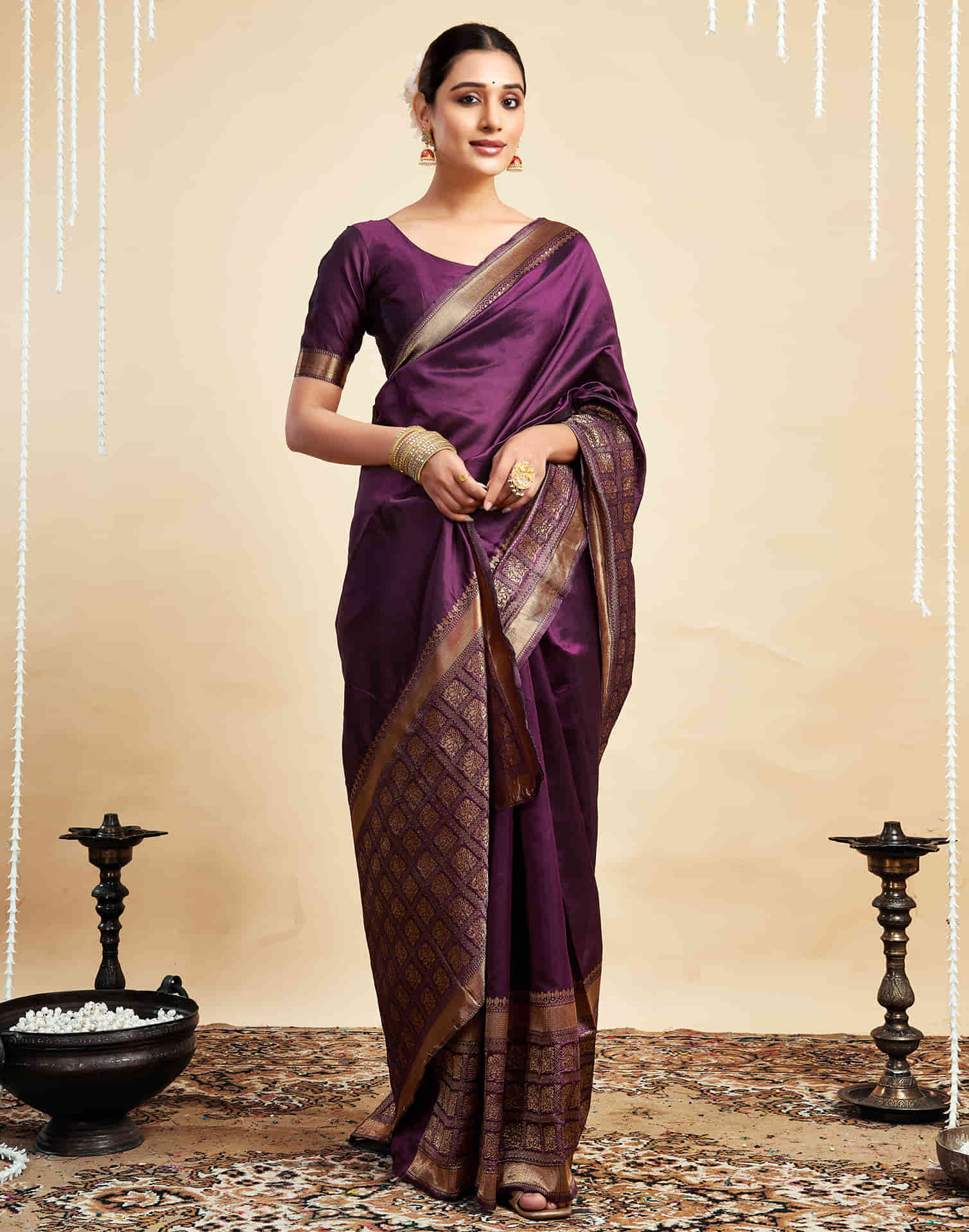 Wine Silk Woven Kanjivaram Saree