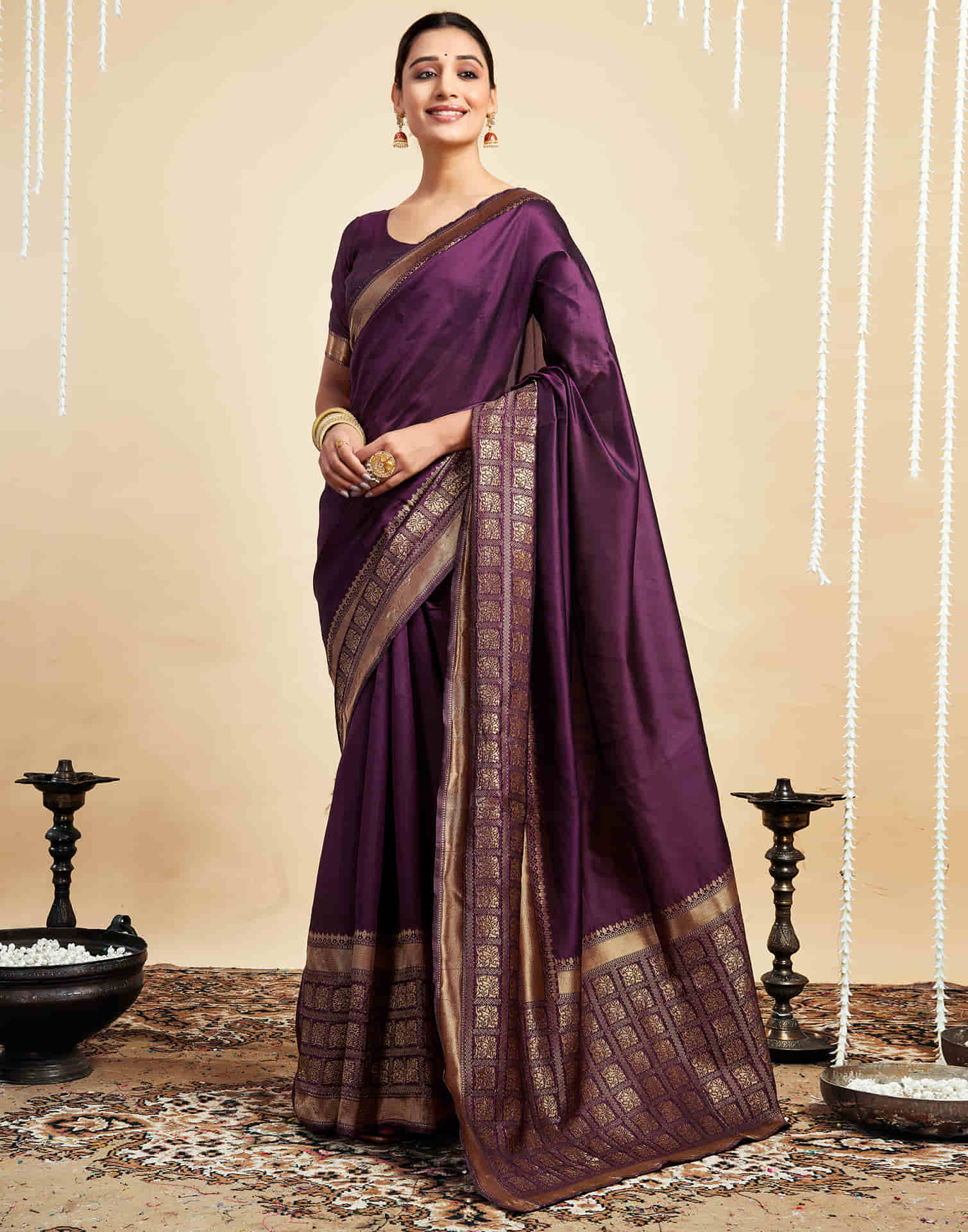 Wine Silk Woven Kanjivaram Saree