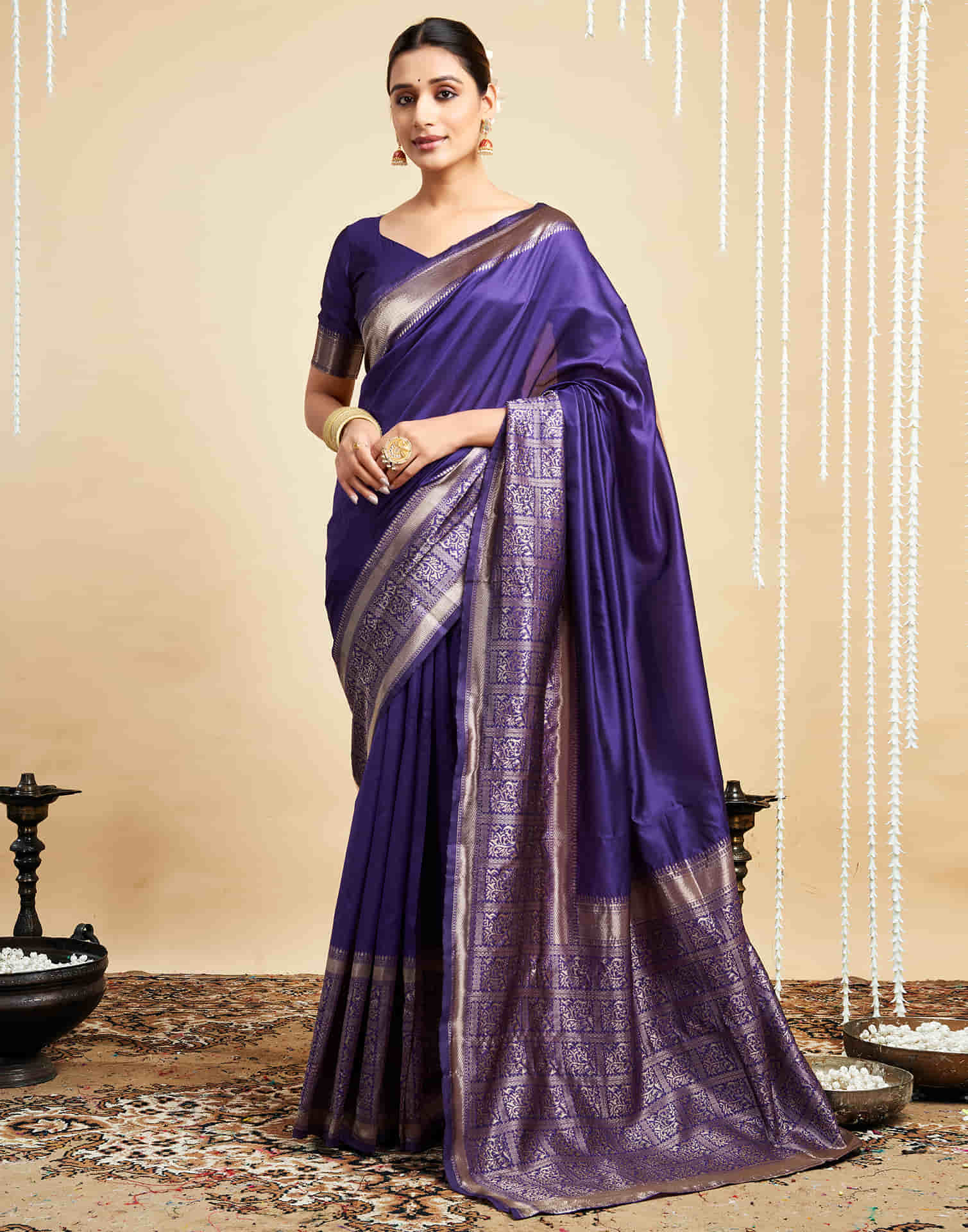 Violet Silk Woven Kanjivaram Saree