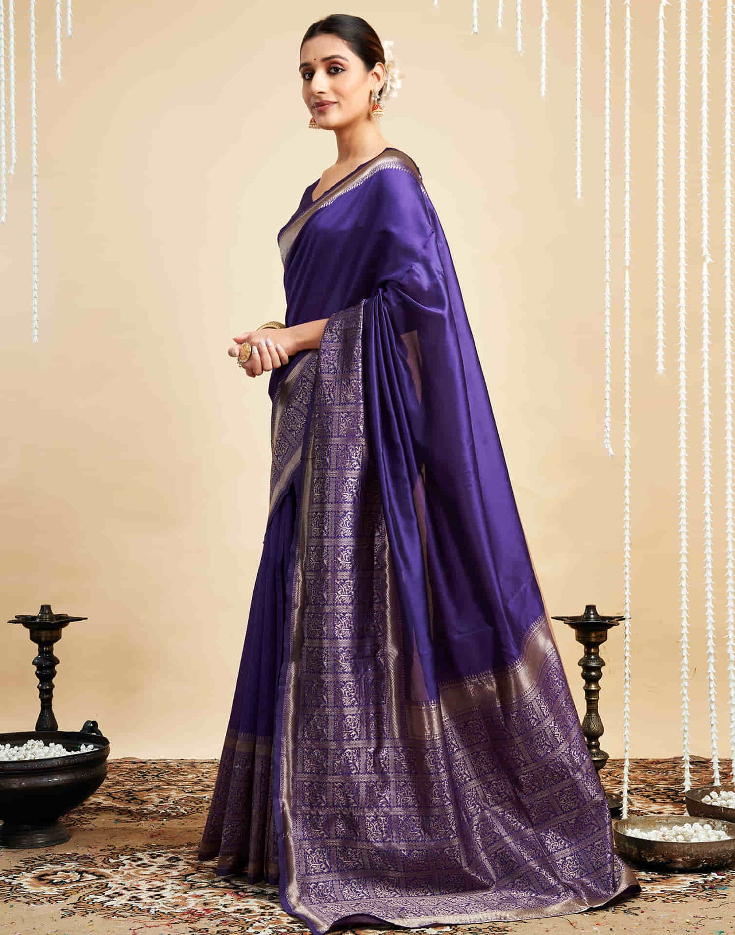 Violet Silk Woven Kanjivaram Saree