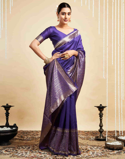 Violet Silk Woven Kanjivaram Saree