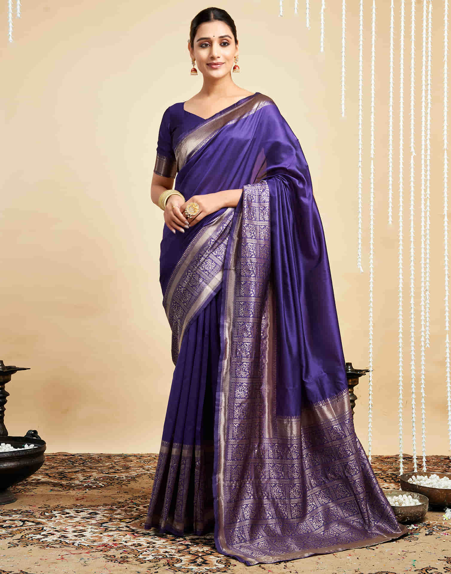 Violet Silk Woven Kanjivaram Saree