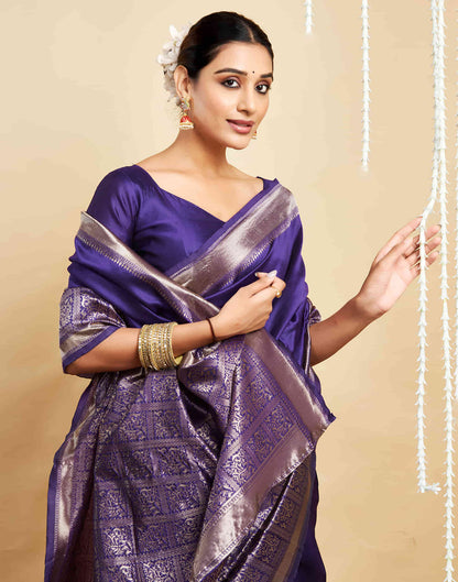 Violet Silk Woven Kanjivaram Saree