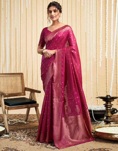 Deep Pink Silk Woven Banarasi Saree