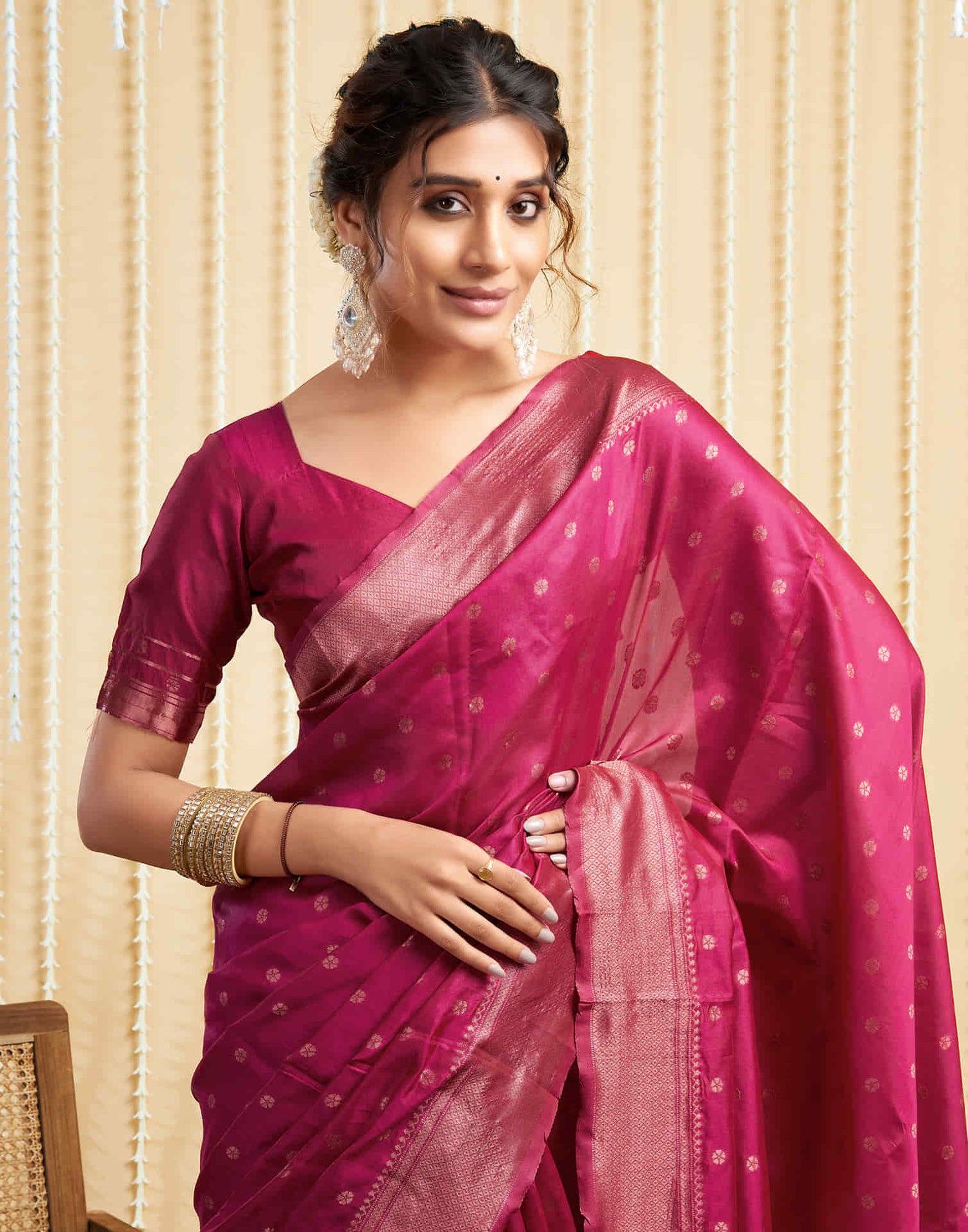 Deep Pink Silk Woven Banarasi Saree