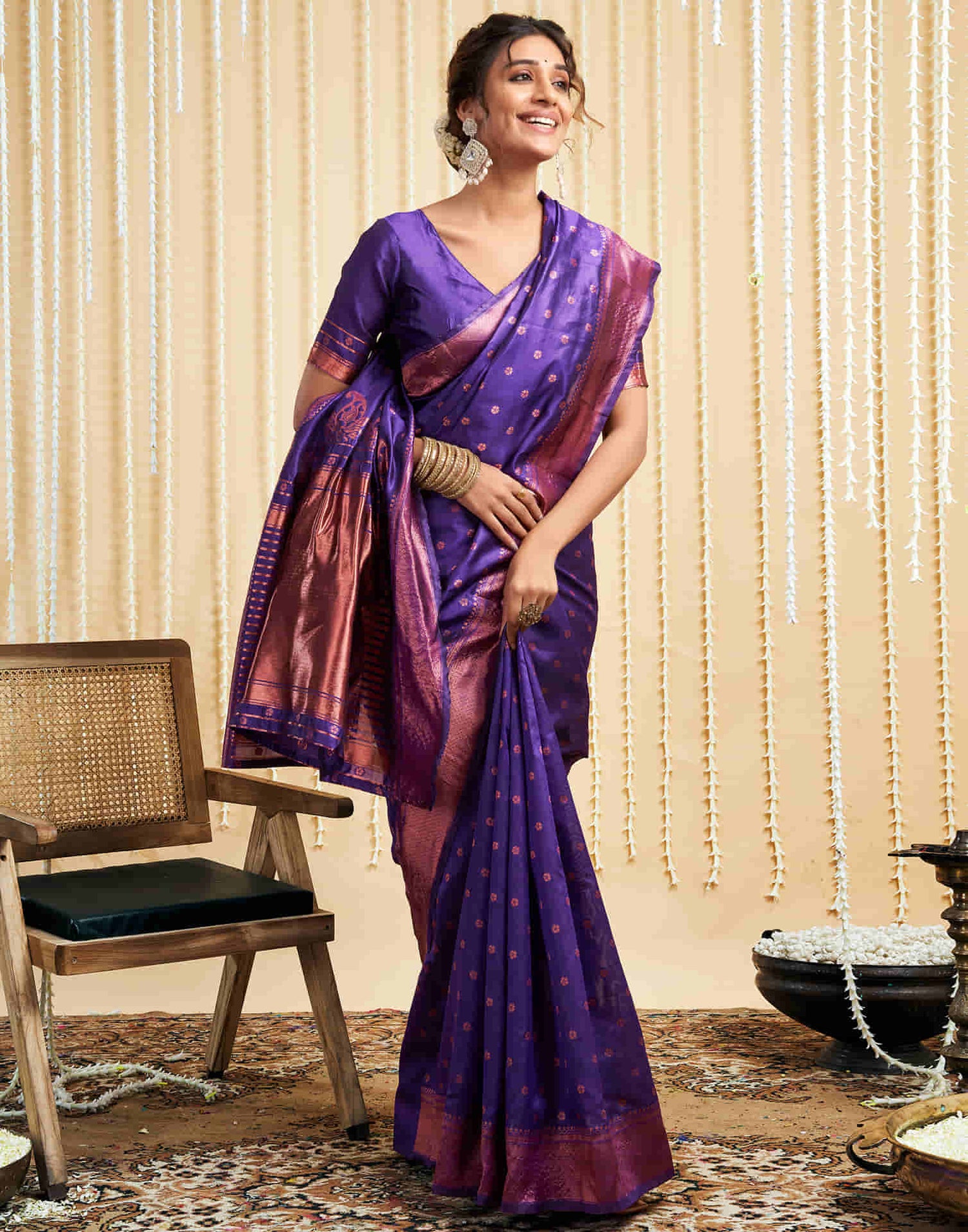 Purple Silk Woven Banarasi Saree