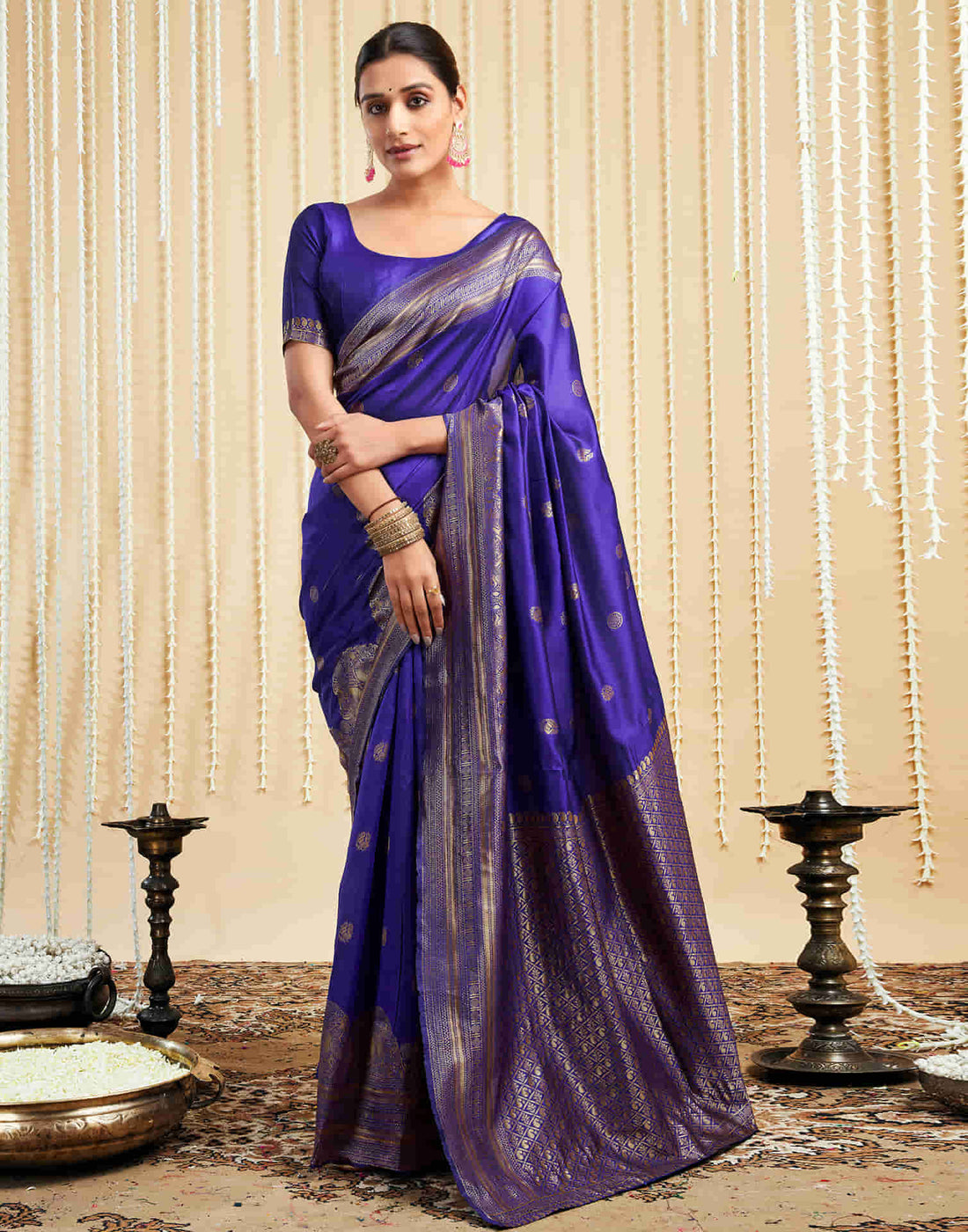 Violet Silk Woven Banarasi Saree