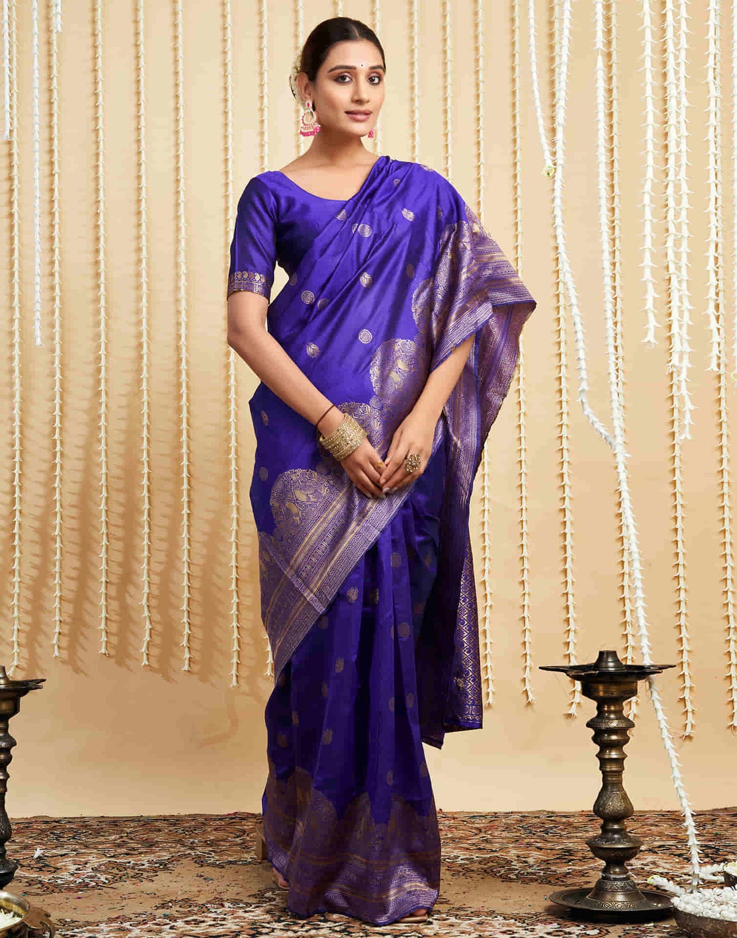 Violet Silk Woven Banarasi Saree