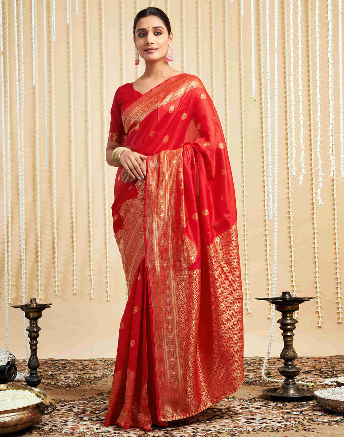 Red Silk Woven Banarasi Saree