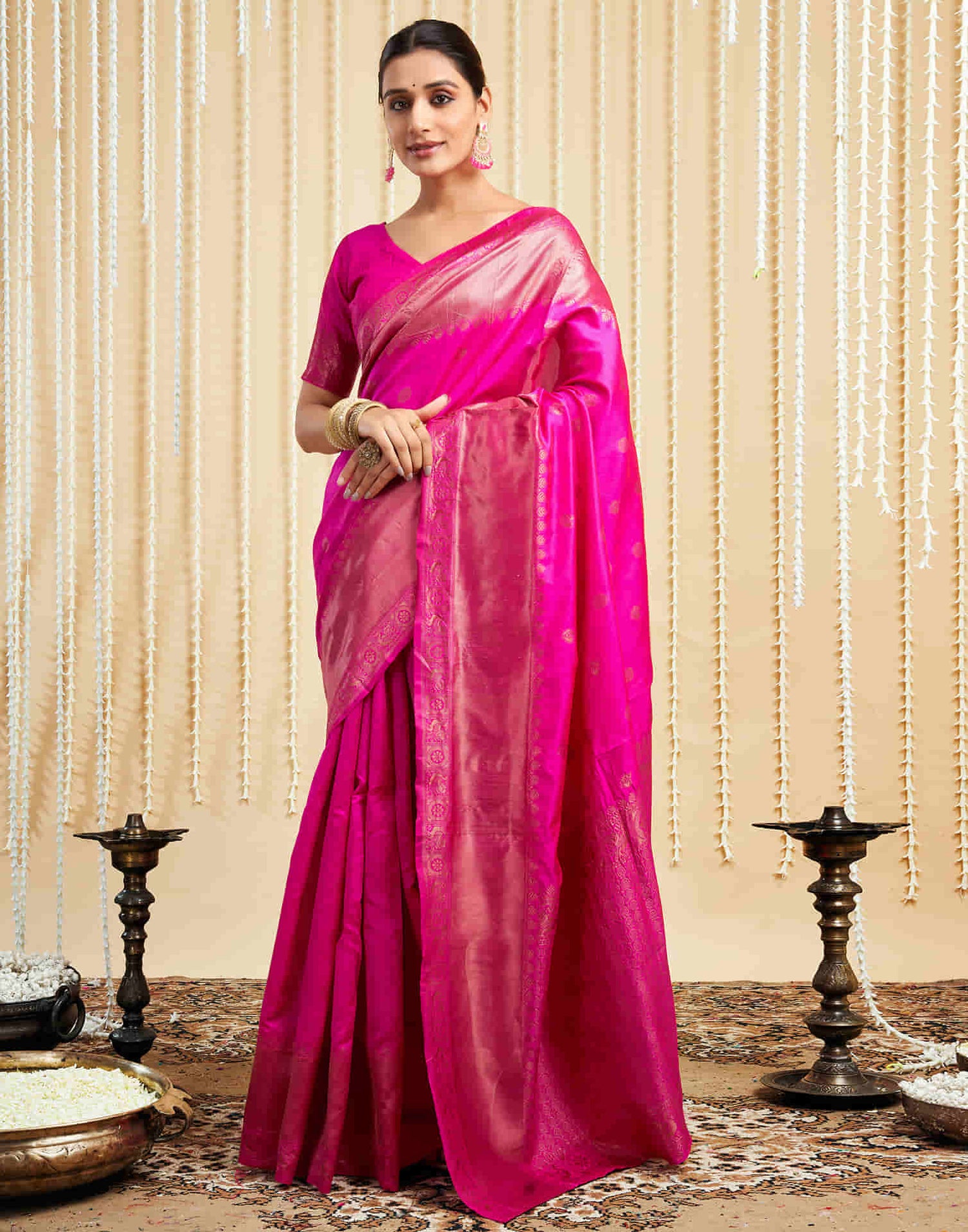 Pink Silk Woven Banarasi Saree