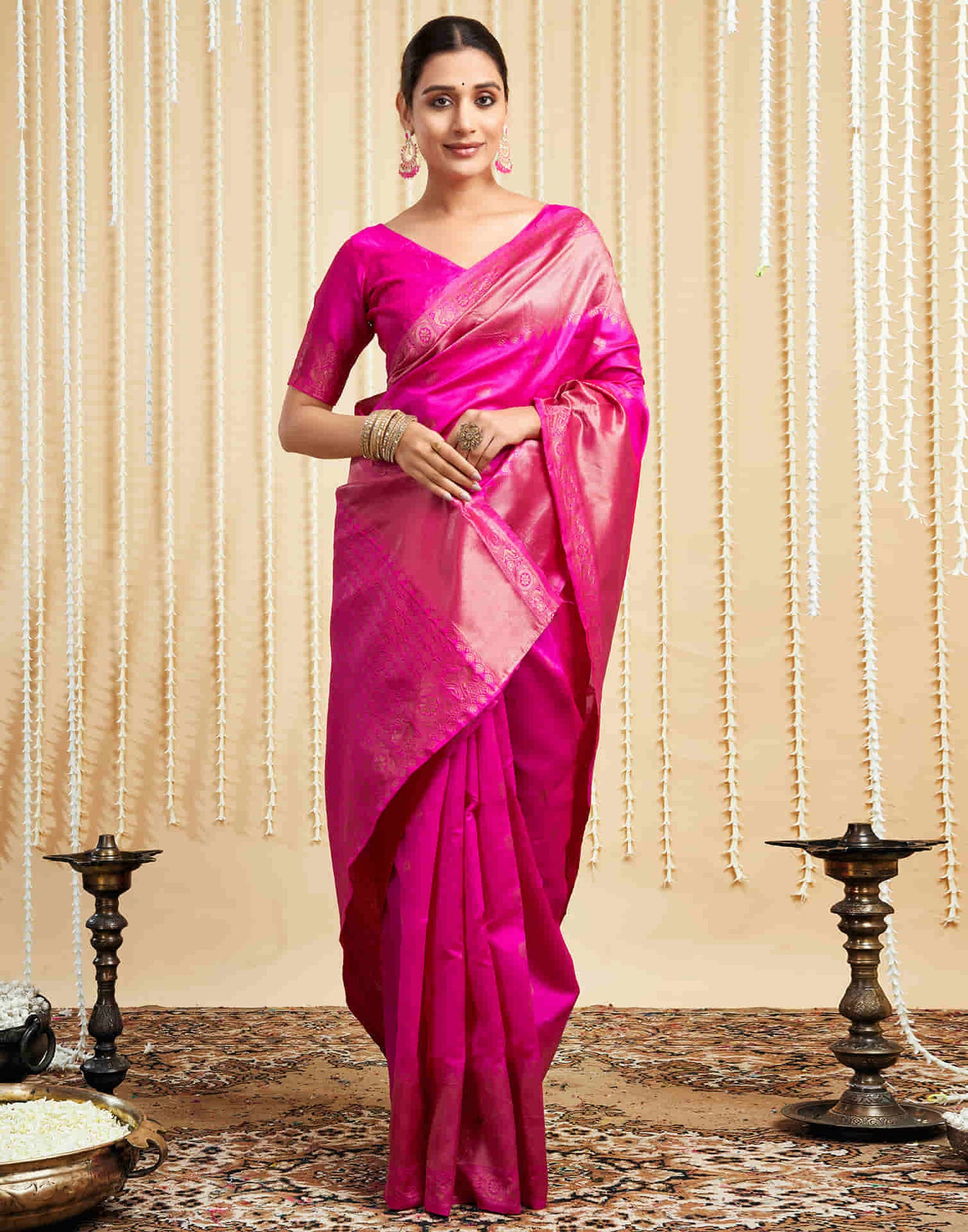 Pink Silk Woven Banarasi Saree