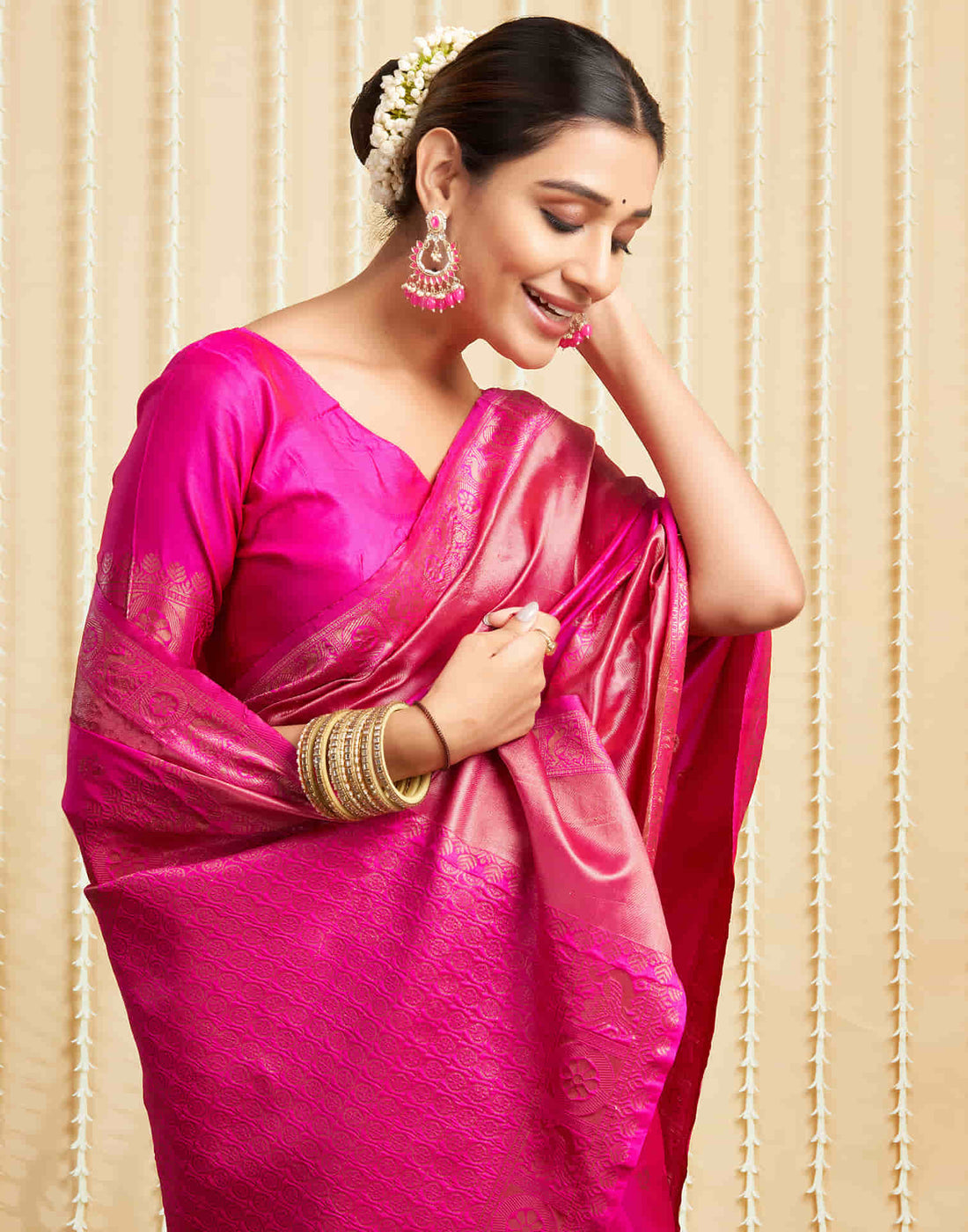 Pink Silk Woven Banarasi Saree