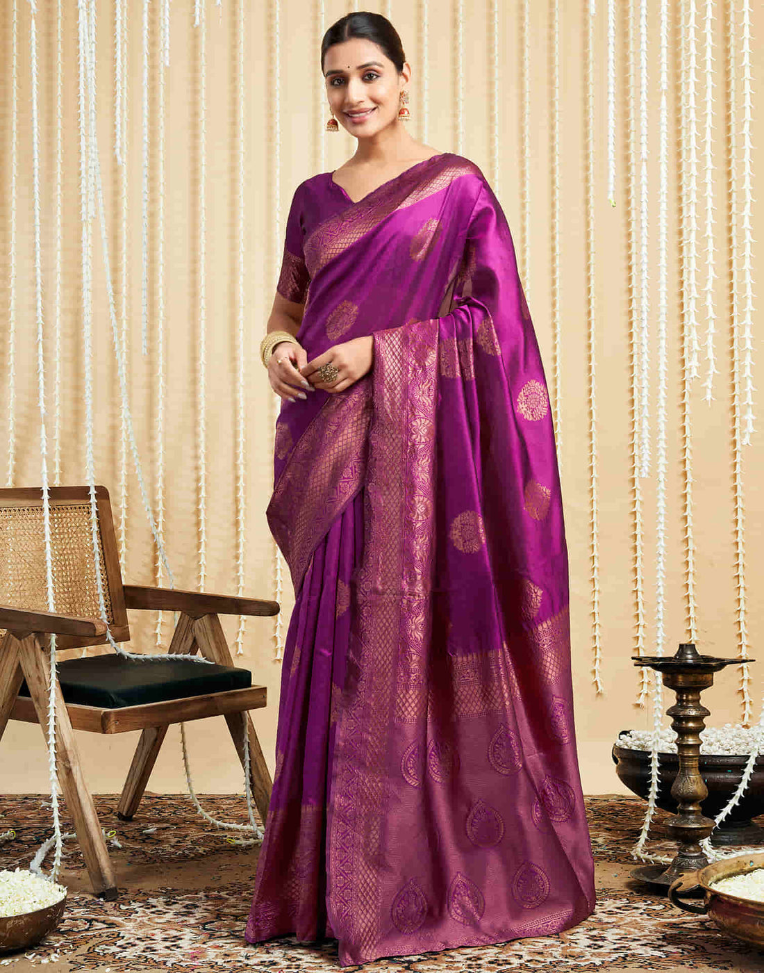 Magenta Silk Woven Banarasi Saree