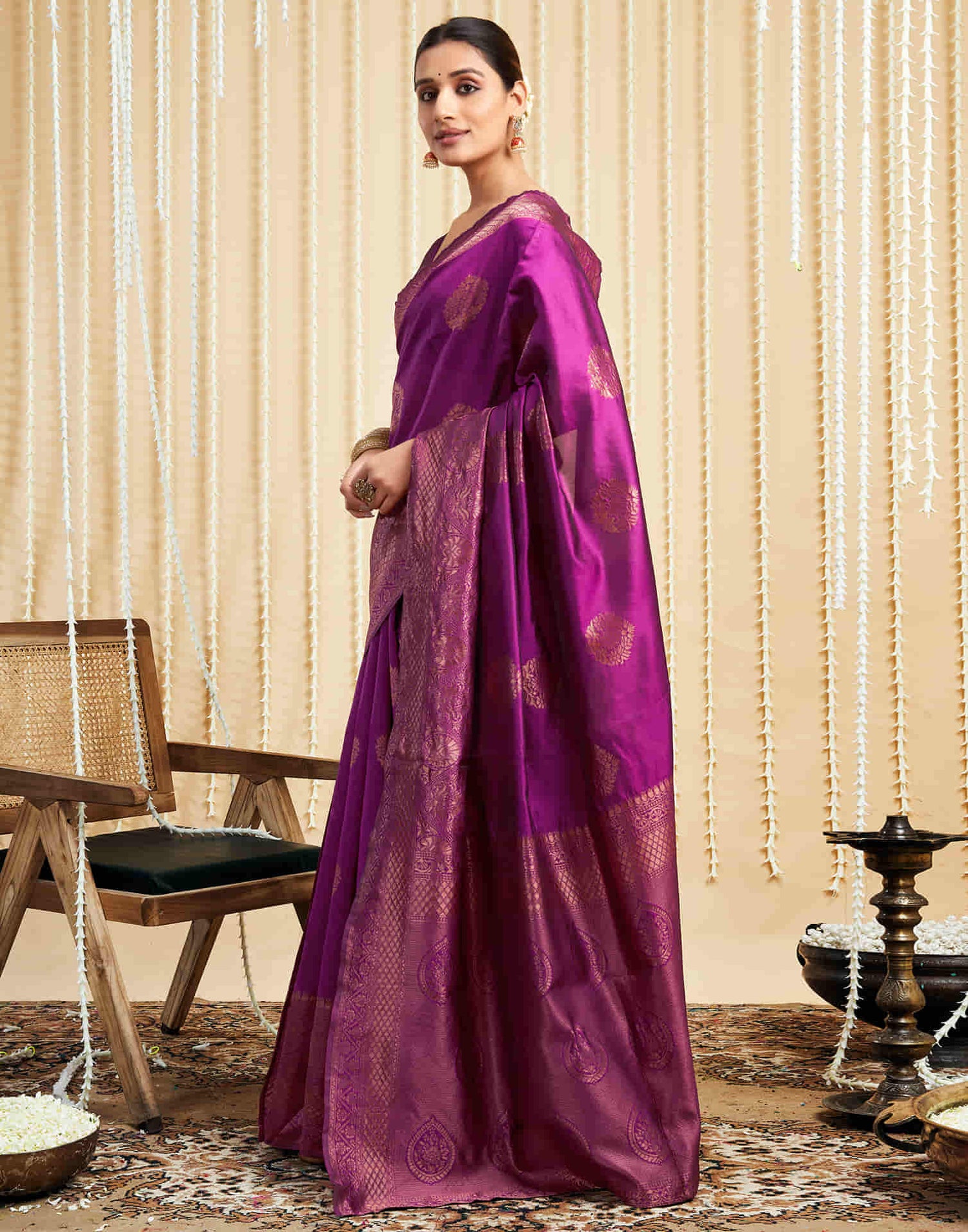 Magenta Silk Woven Banarasi Saree