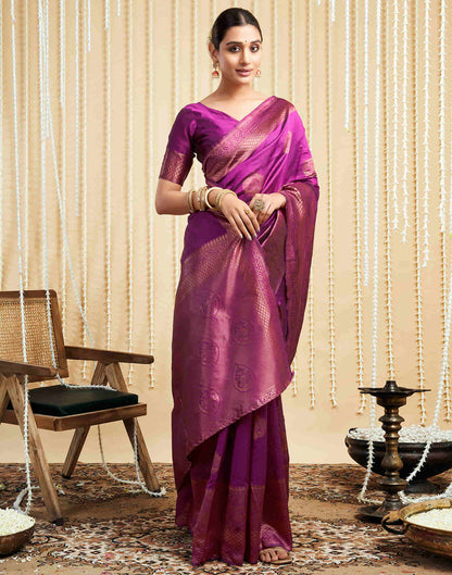 Magenta Silk Woven Banarasi Saree