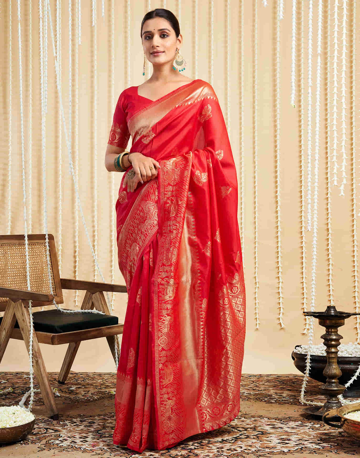 Red Silk Woven Banarasi Saree