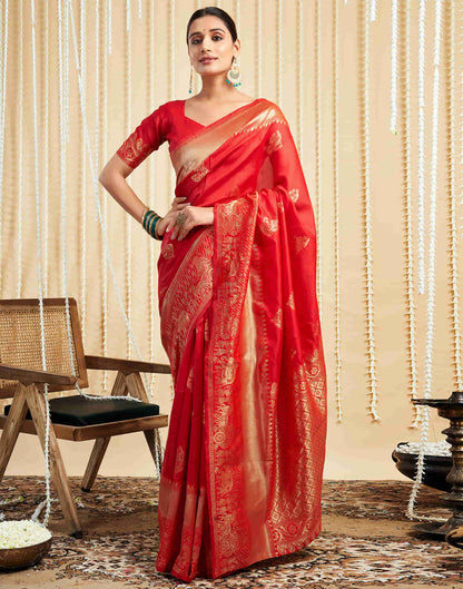 Red Silk Woven Banarasi Saree