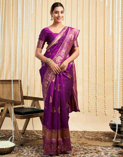 Magenta Silk Woven Kanjivaram Saree