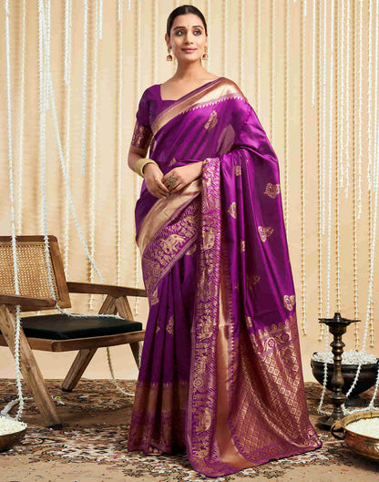 Magenta Silk Woven Kanjivaram Saree