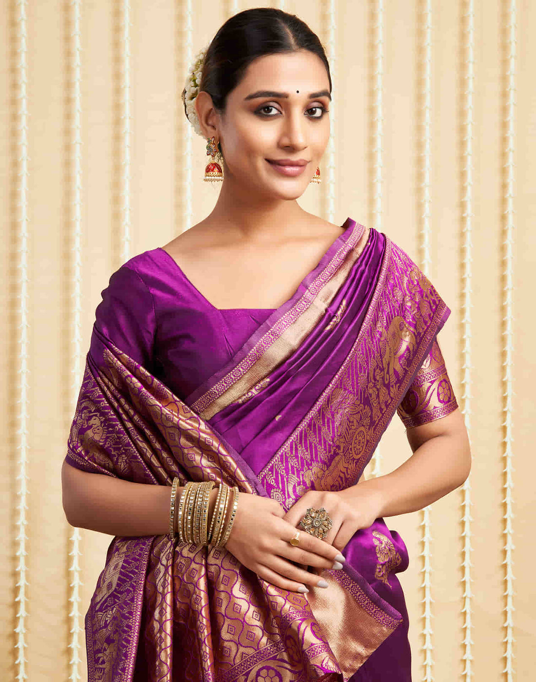 Magenta Silk Woven Kanjivaram Saree