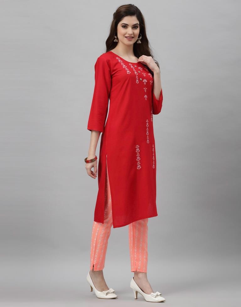 Red Embroidered Kurti | Leemboodi