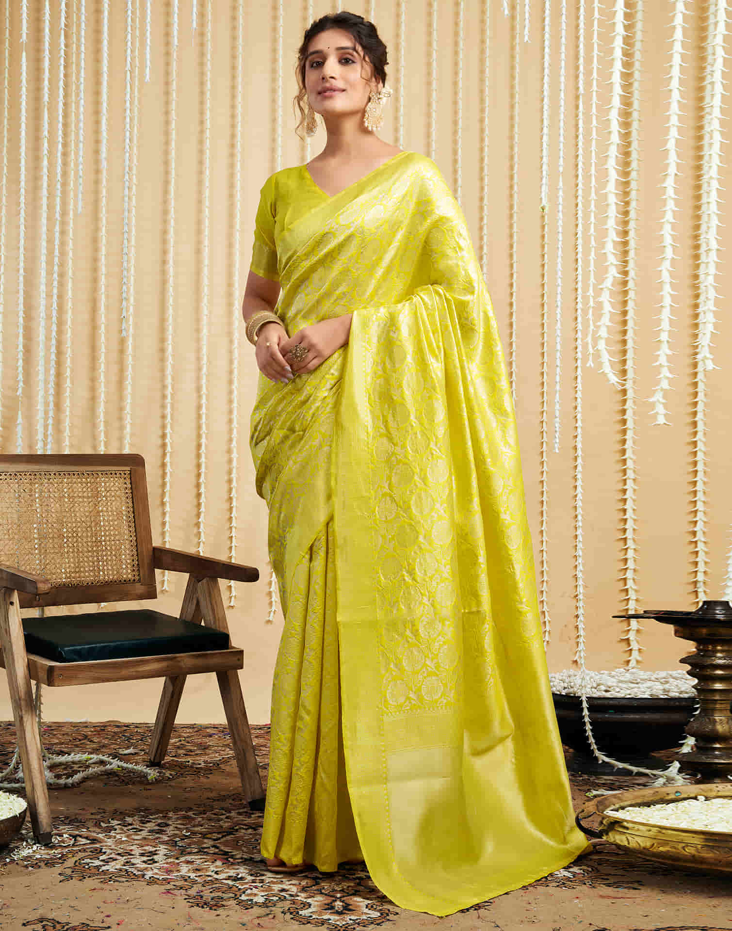 Yellow Silk Woven Banarasi Saree