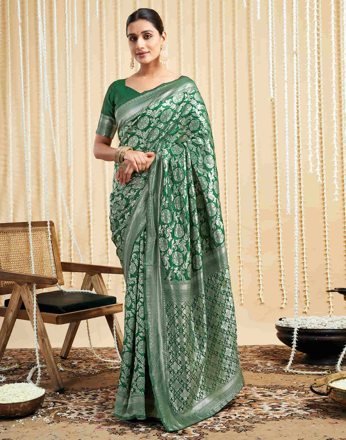 Green Silk Woven Banarasi Saree