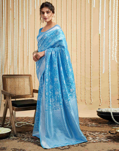 Sky Blue Silk Woven Banarasi Saree