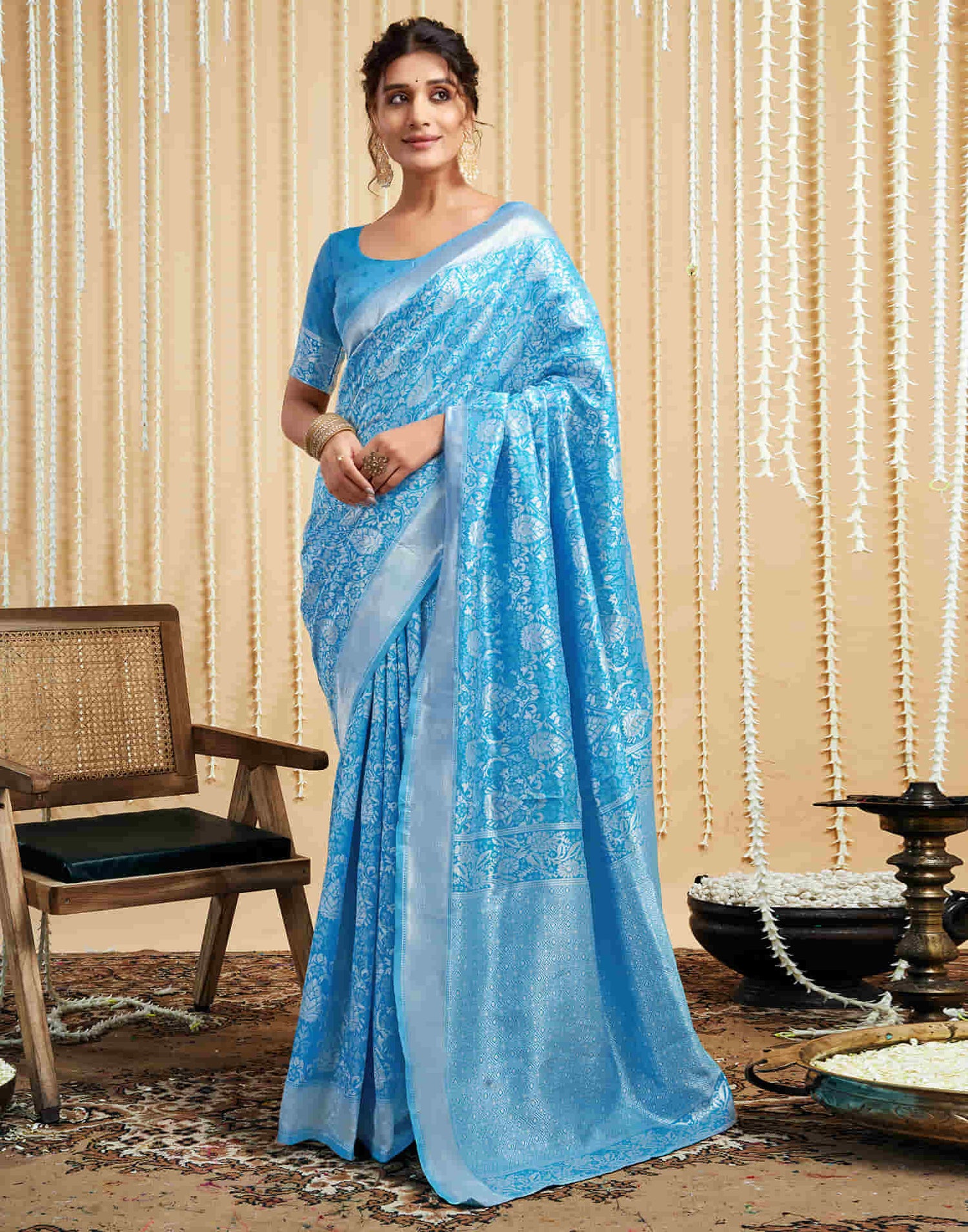 Sky Blue Silk Woven Banarasi Saree