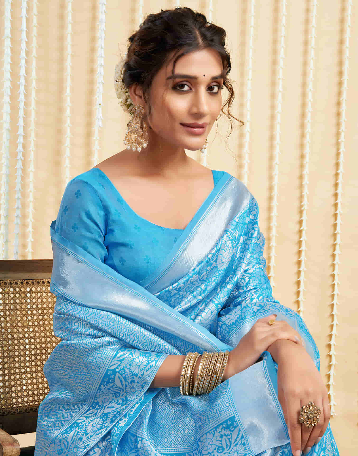 Sky Blue Silk Woven Banarasi Saree