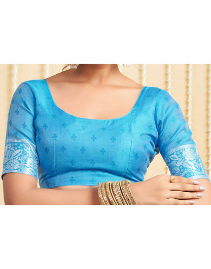 Sky Blue Silk Woven Banarasi Saree