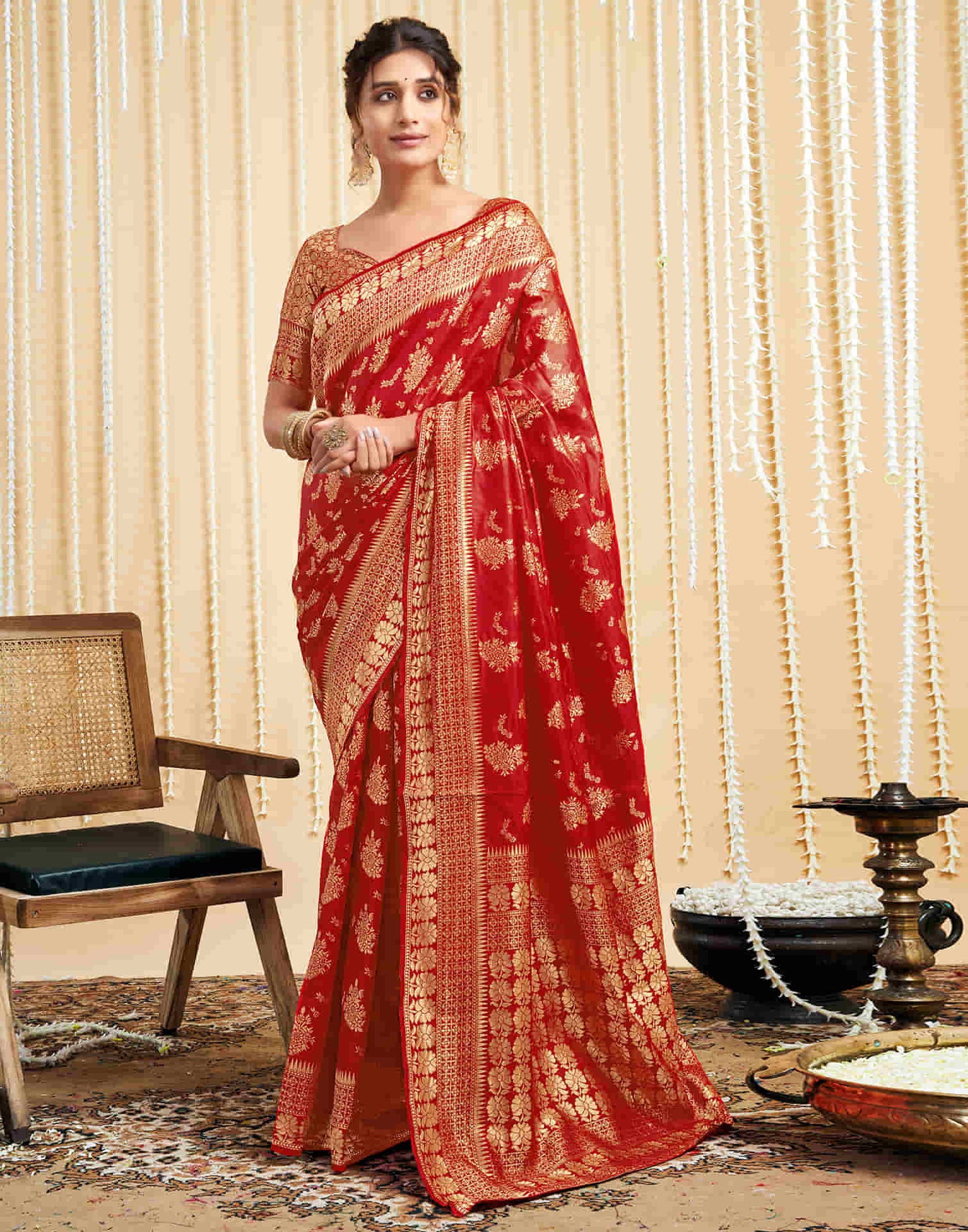 Red Silk Woven Banarasi Saree