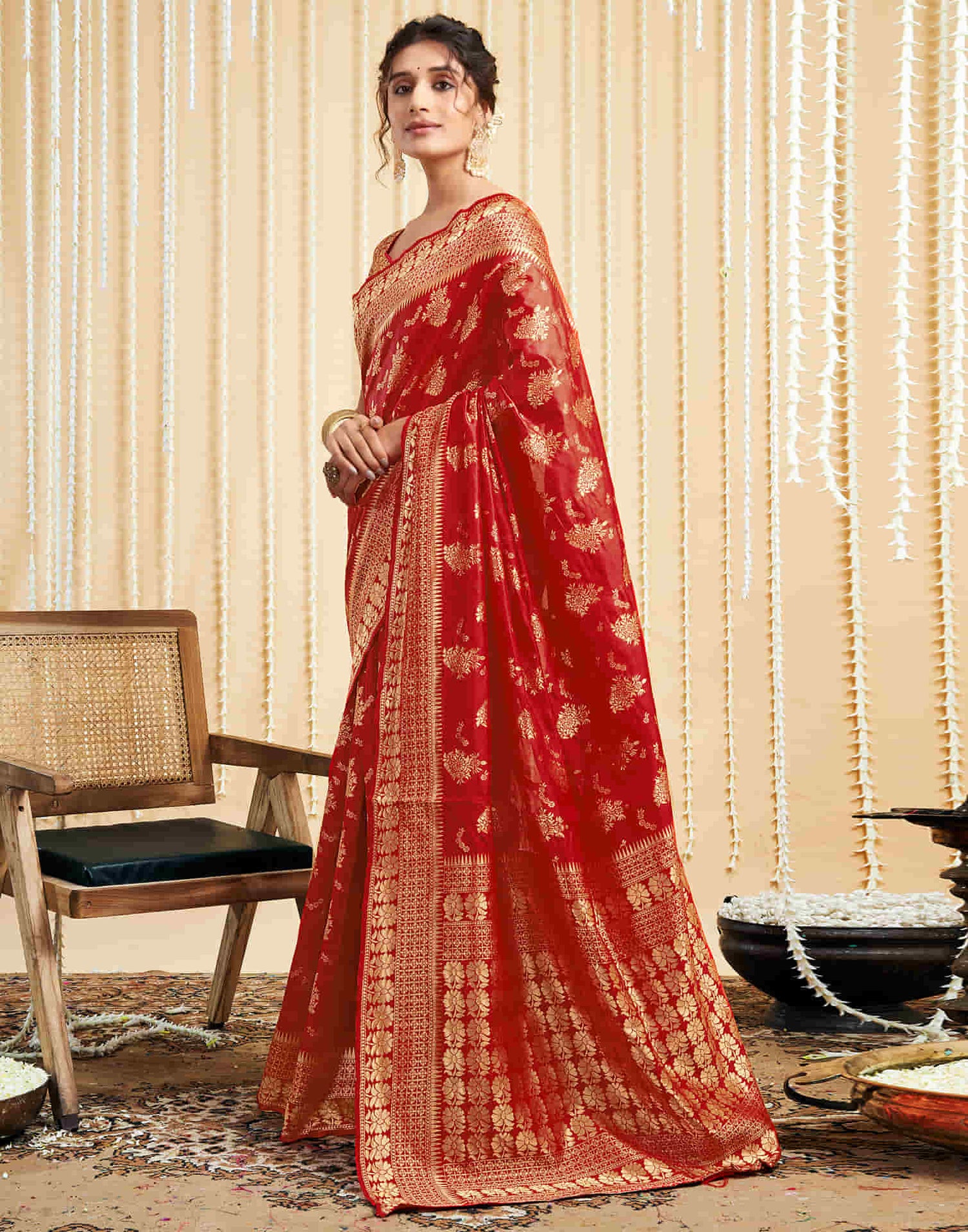 Red Silk Woven Banarasi Saree