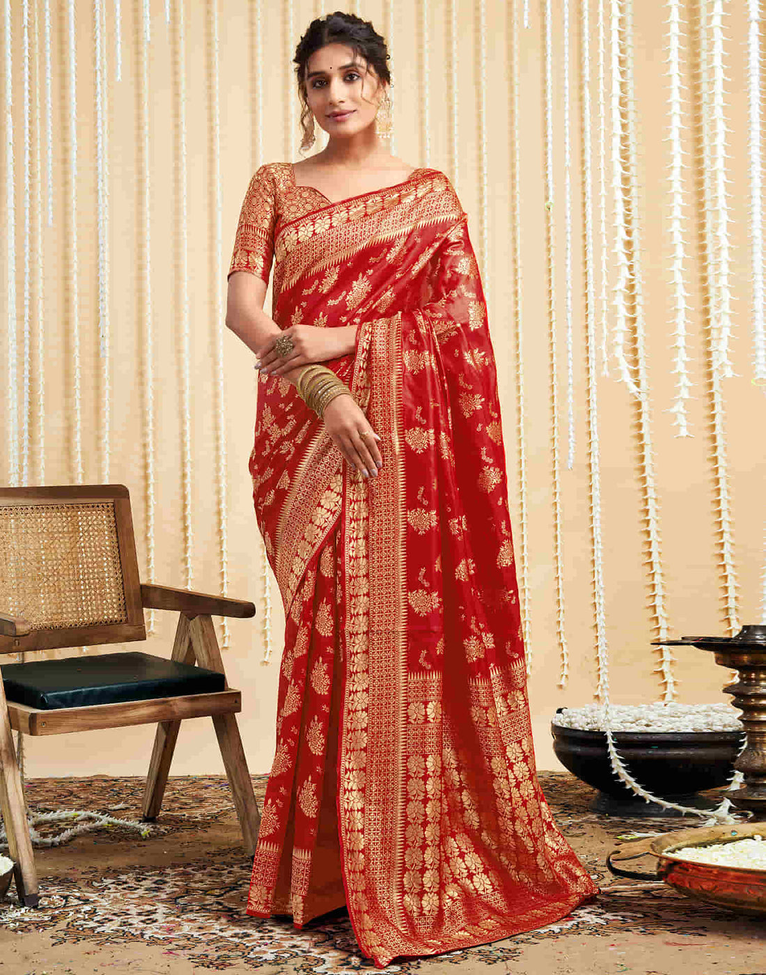 Red Silk Woven Banarasi Saree