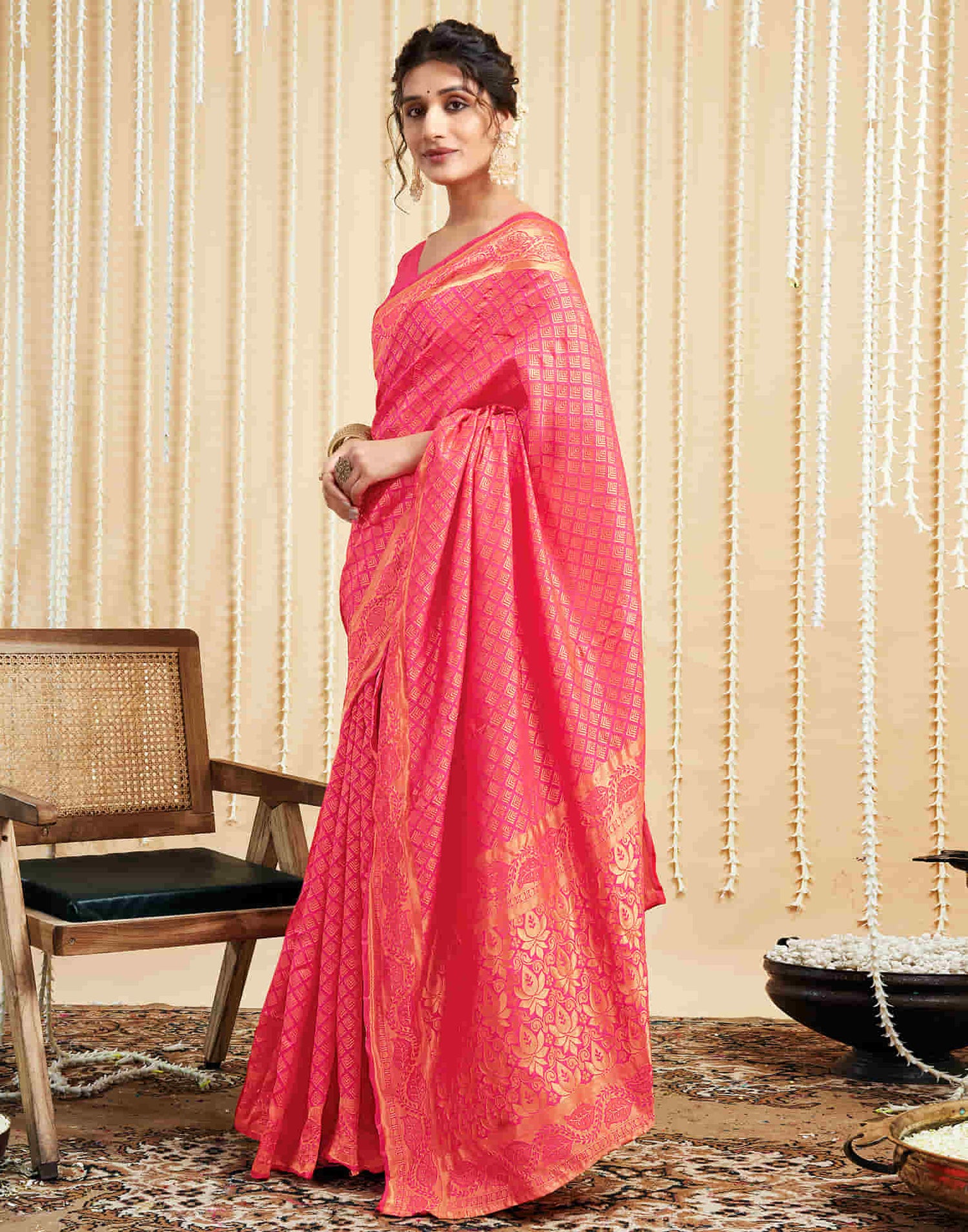 Pink Silk Woven Banarasi Saree