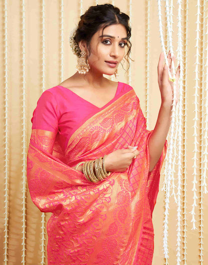 Pink Silk Woven Banarasi Saree