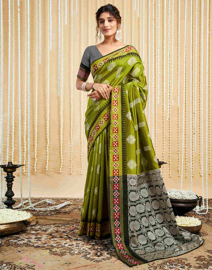 Olive Green Silk Woven Handloom Saree