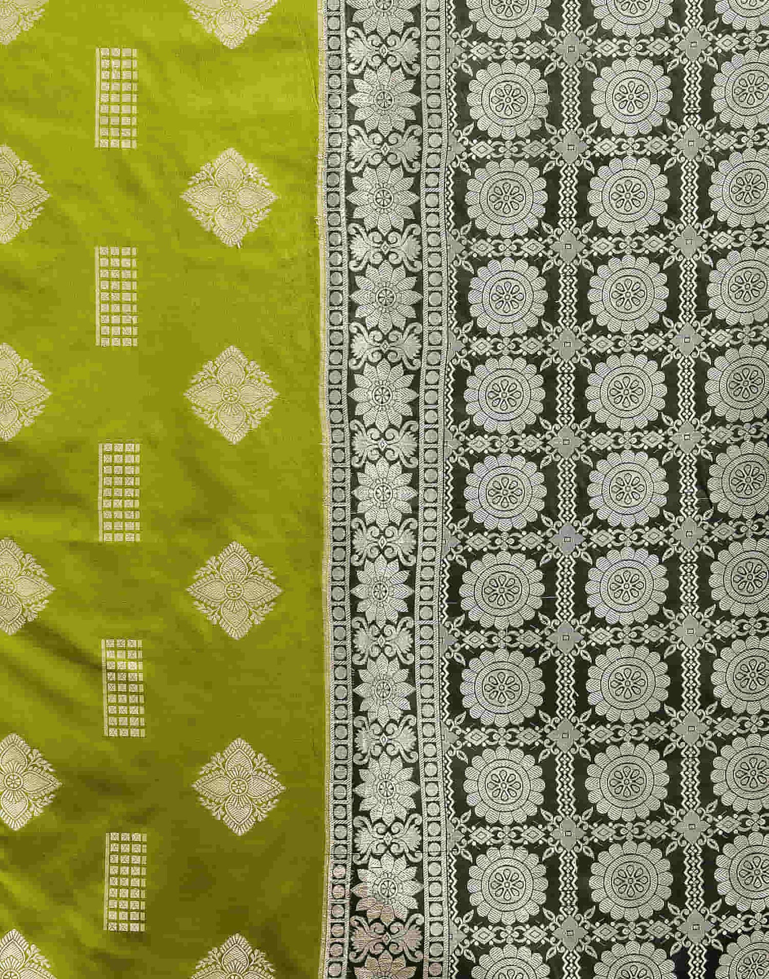 Olive Green Silk Woven Handloom Saree