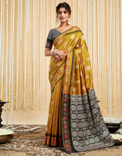 Mustard Yellow Silk Woven Handloom Saree