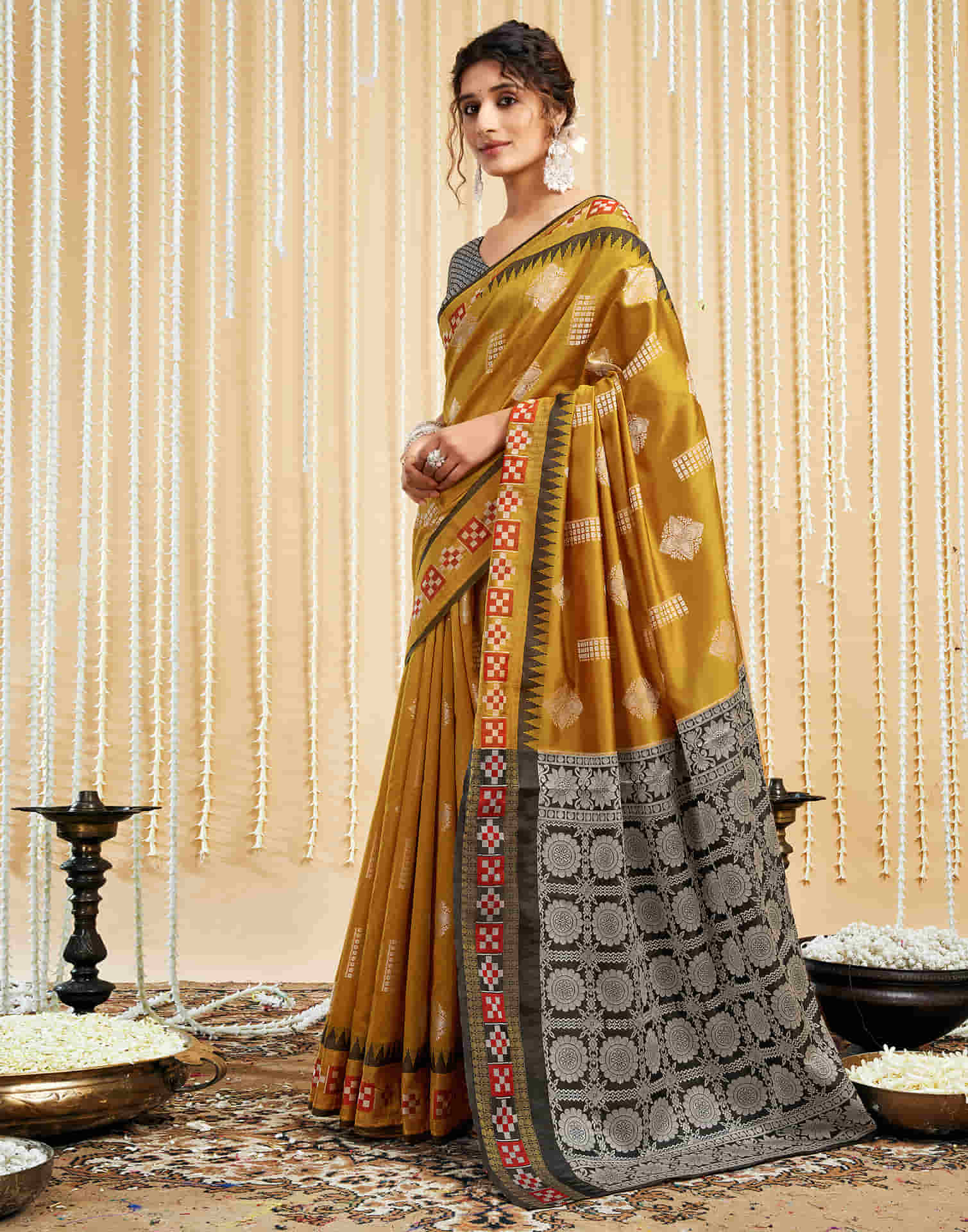 Mustard Yellow Silk Woven Handloom Saree