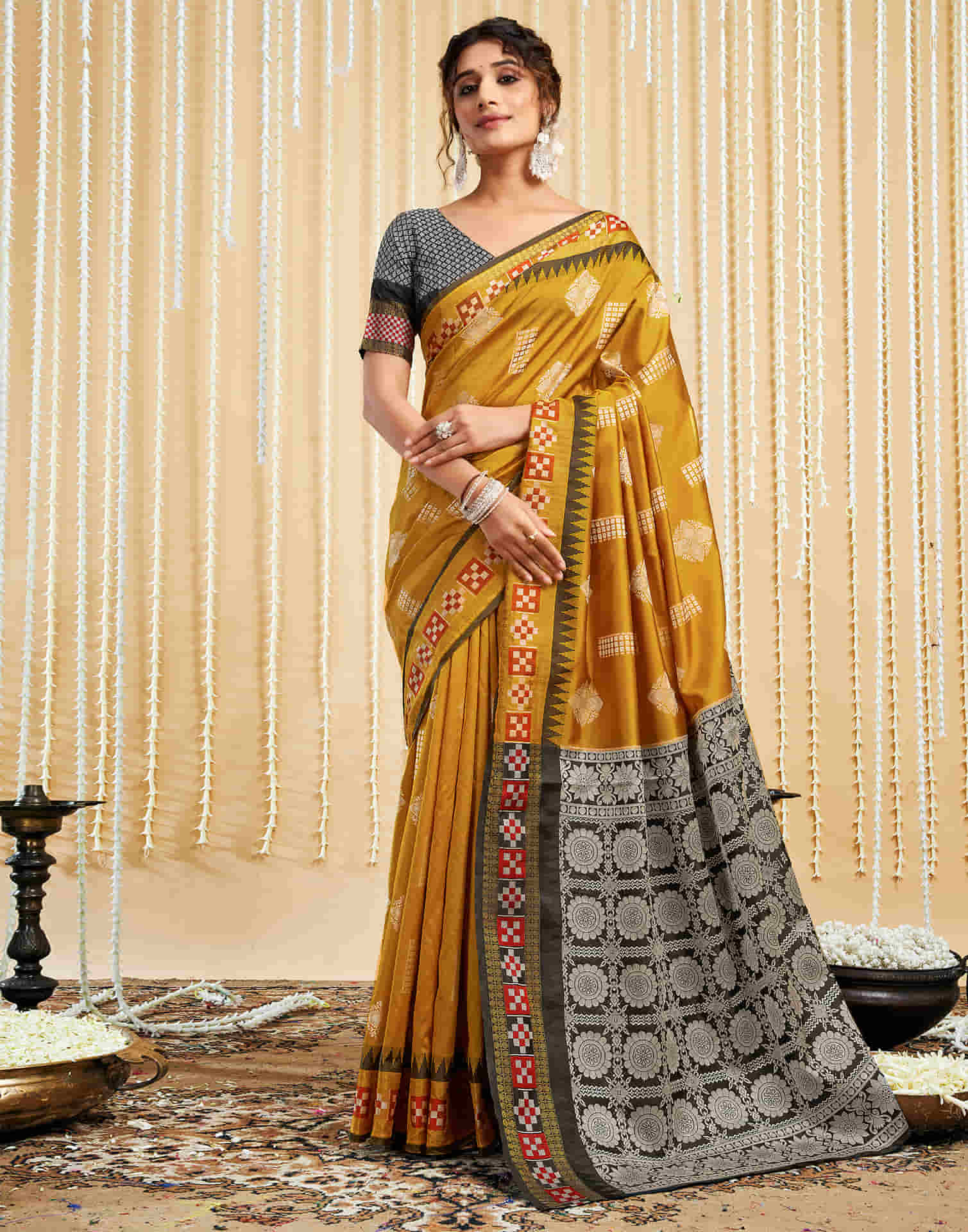 Mustard Yellow Silk Woven Handloom Saree