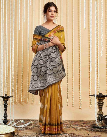 Mustard Yellow Silk Woven Handloom Saree