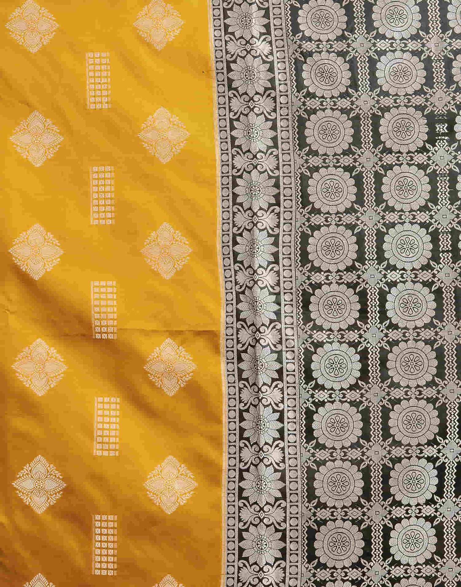 Mustard Yellow Silk Woven Handloom Saree