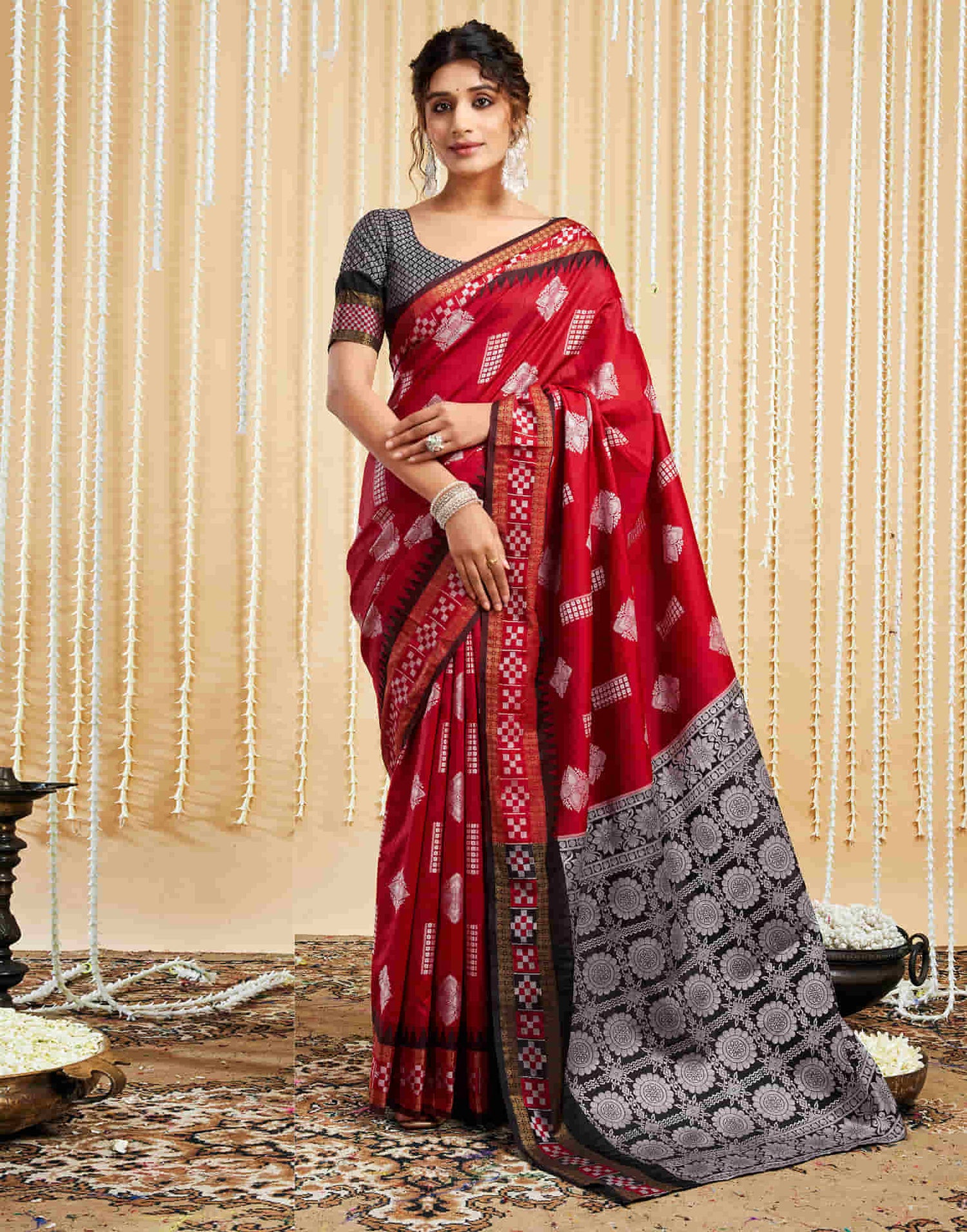 Red Silk Woven Handloom Saree