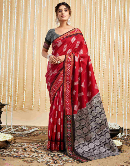 Red Silk Woven Handloom Saree