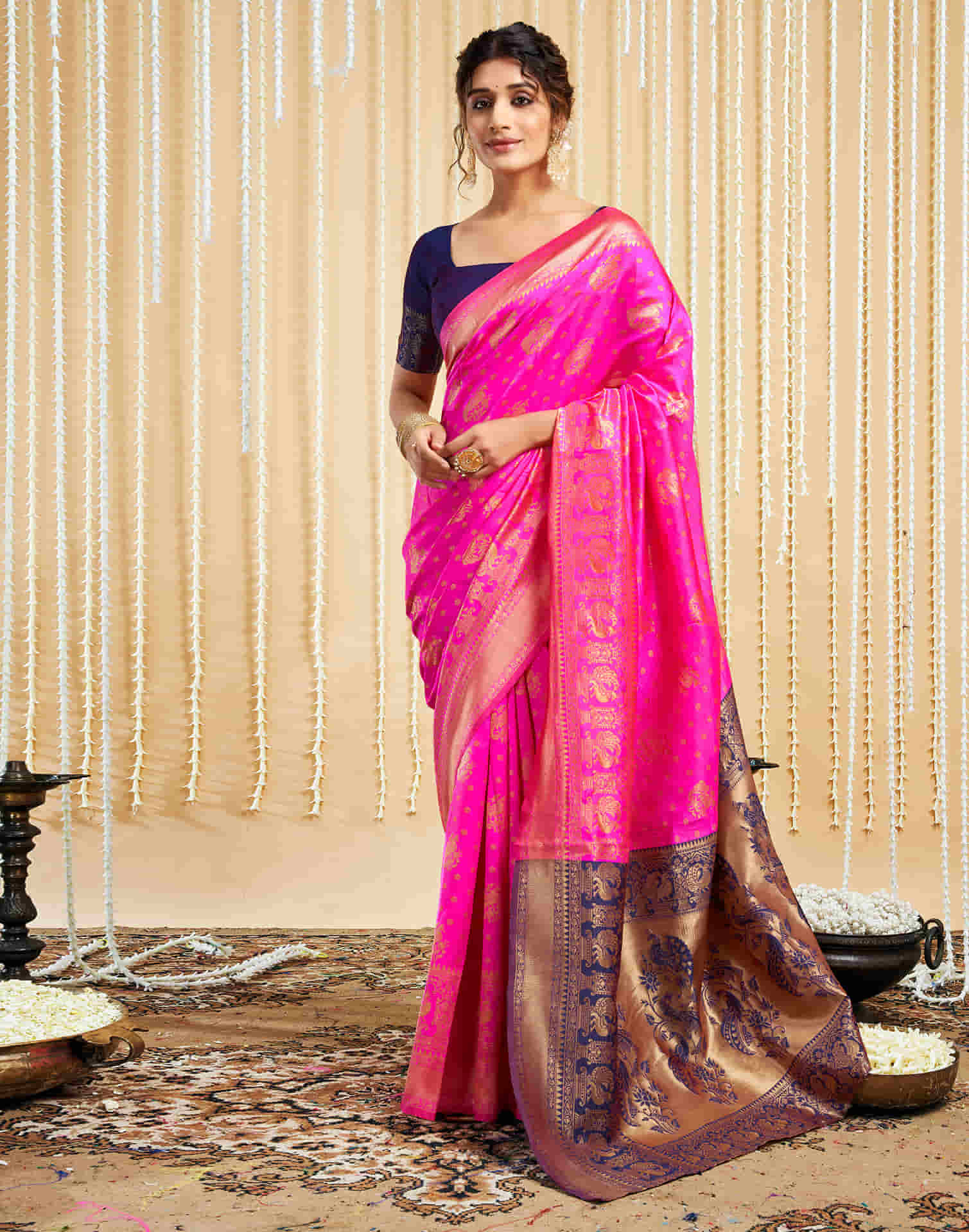 Magenta Silk Woven Banarasi Saree